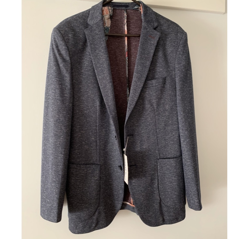 NWT Tom James Herringbone Sport Coat Blue Grey Blazer
